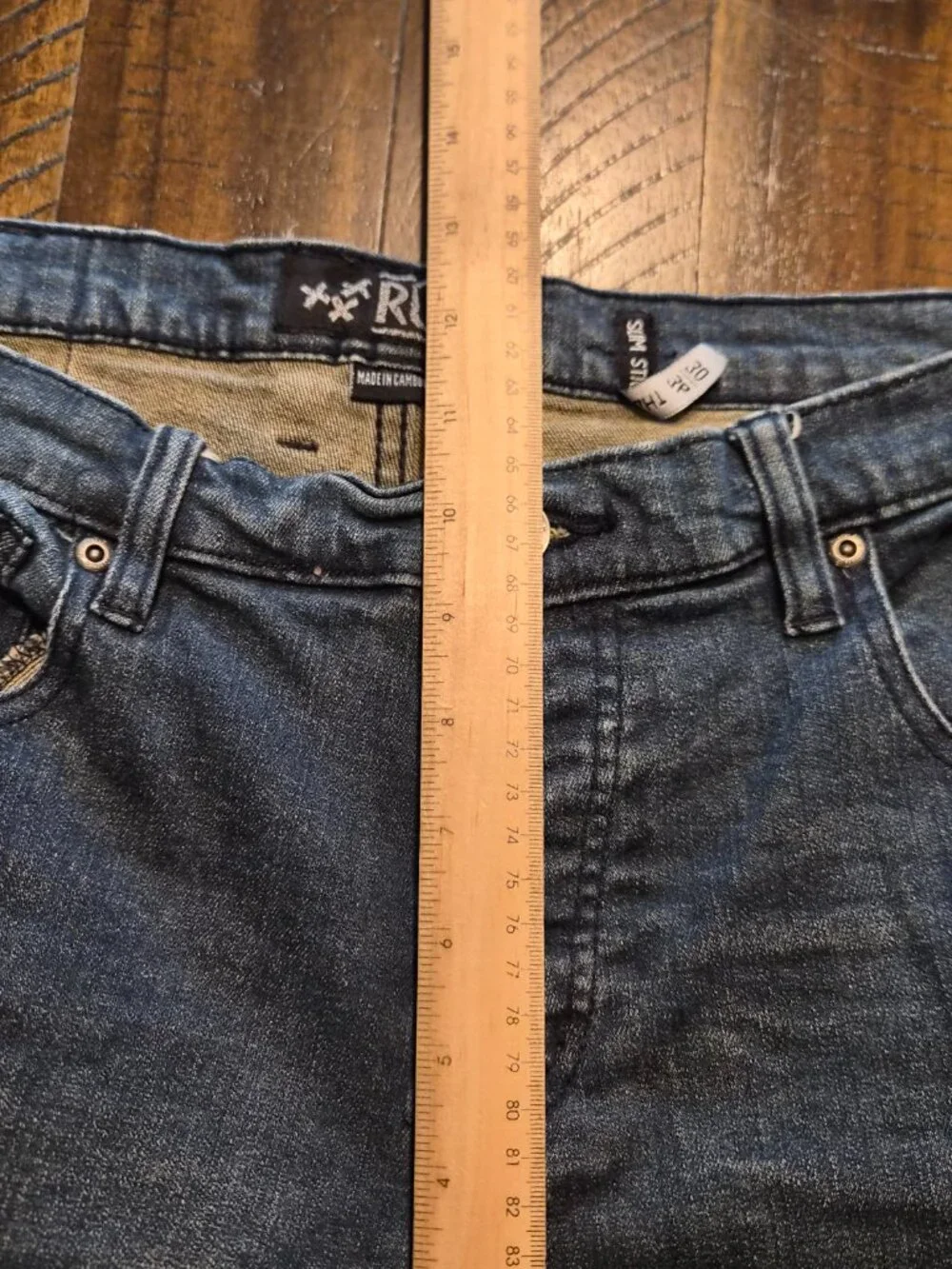 RUDE XXX Slim Straight Mens Jeans Size 36X30 3 Button Blue Dark Wash G597